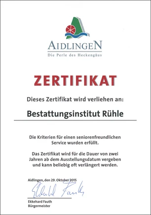 Zertifikat seniorenfreundlicher Service